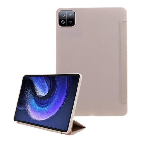 Tok álló, bőr hatású (aktív FLIP, oldalra nyíló, TRIFOLD, asztali tartó) RÓZSASZÍN Xiaomi Pad 6