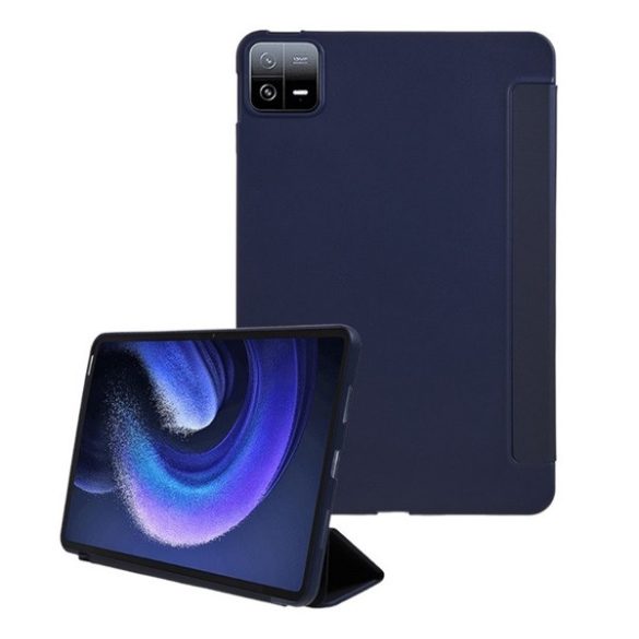 Tok álló, bőr hatású (aktív FLIP, oldalra nyíló, TRIFOLD, asztali tartó) SÖTÉTKÉK Xiaomi Pad 6