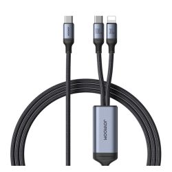   JOYROOM adatkábel 2in1 (Type-C - lightning/Type-C, 100W, gyorstöltő, 150cm, cipőfűző) FEKETE