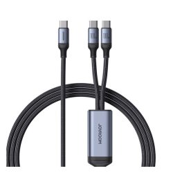   JOYROOM adatkábel 2in1 (Type-C - Type-C/Type-C, 100W, gyorstöltő, 150cm, cipőfűző) FEKETE