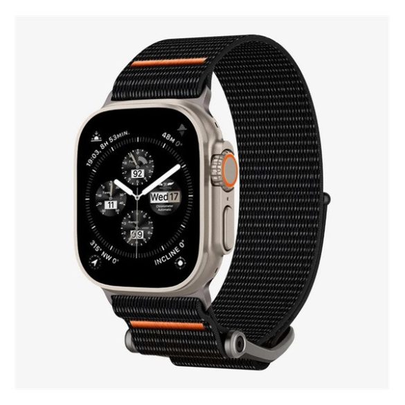 SPIGEN DURAPRO FLEX pótszíj (egyedi méret, nagy, textil, állítható) FEKETE/NARANCSSÁRGA Apple Watch Series 3 42mm, Watch Series 2 42mm, Watch Series 1 42mm