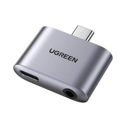   UGREEN audió adapter és töltő (elosztó, Type-C+3.5mm jack aljzat - Type-C) SZÜRKE