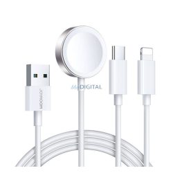   JOYROOM töltőkábel 3in1 (USB - lightning/Type-C, Apple Watch töltő, wireless, gyorstöltő, 120cm) FEHÉR