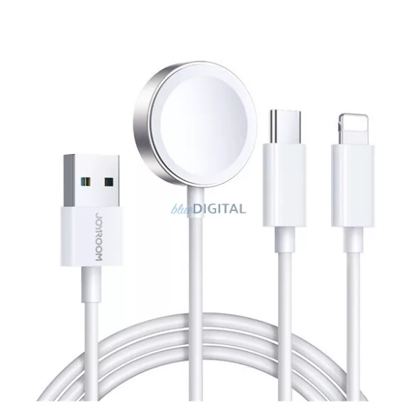 JOYROOM töltőkábel 3in1 (USB - lightning/Type-C, Apple Watch töltő, wireless, gyorstöltő, 120cm) FEHÉR