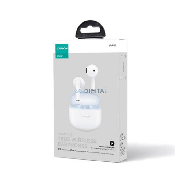 JOYROOM JPODS bluetooth fülhallgató SZTEREO (v5.3, TWS, mikrofon, IPX4, cseppálló + töltőtok) FEHÉR