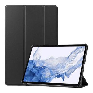 Tok álló, bőr hatású (aktív FLIP, oldalra nyíló, TRIFOLD, asztali tartó, ceruza tartó) FEKETE Samsung Galaxy Tab S9 FE Plus LTE (SM-X616), Galaxy Tab S9 FE Plus WIFI (SM-X610)