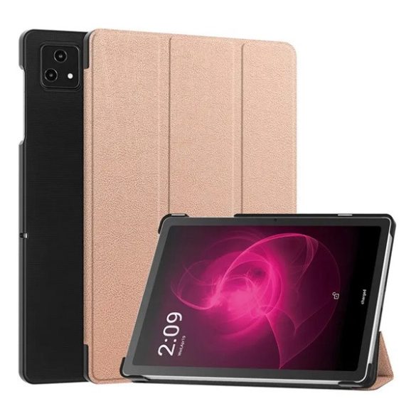 Tok álló, bőr hatású (aktív FLIP, oldalra nyíló, TRIFOLD, asztali tartó) ROZÉARANY T Tablet 5G ( 2023 )