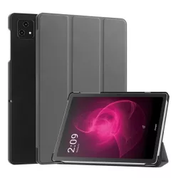   Tok álló, bőr hatású (aktív FLIP, oldalra nyíló, TRIFOLD, asztali tartó) SÖTÉTSZÜRKE T Tablet 5G ( 2023 )