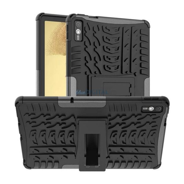 Defender műanyag telefonvédő (ütésállóság, szilikon belső, kitámasztó, autógumi) FEKETE Lenovo Tab M10 5G (TB-X607)