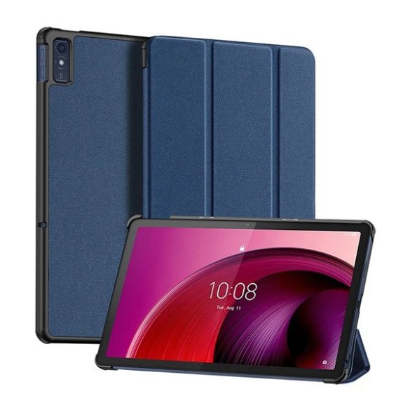 DUX DUCIS DOMO tok álló, bőr hatású (aktív FLIP, oldalra nyíló, TRIFOLD, asztali tartó, textil minta) SÖTÉTKÉK Lenovo Tab M10 5G (TB-X607)