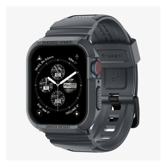 SPIGEN RUGGED ARMOR PRO pótszíj (egyedi méret, szilikon, ütésállóság + szilikon keret) SÖTÉTSZÜRKE Apple Watch Series 9 45mm, Watch Series 8 45mm, Watch Series 7 45mm