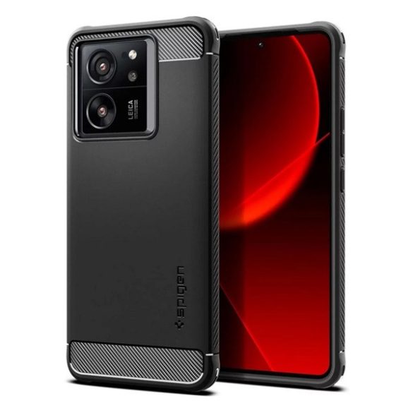 SPIGEN RUGGED ARMOR szilikon telefonvédő (ütésállóság, légpárnás sarok, karbon minta) FEKETE Xiaomi 13T Pro, 13T