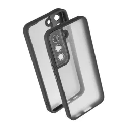   Szilikon telefonvédő (ütésállóság, akril hátlap, kameravédő) FEKETE Samsung Galaxy S22 5G (SM-S901)