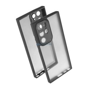 Szilikon telefonvédő (ütésállóság, akril hátlap, kameravédő) FEKETE Samsung Galaxy S22 Ultra (SM-S908)