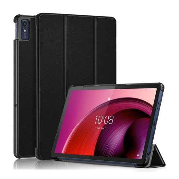 Tok álló, bőr hatású (aktív FLIP, oldalra nyíló, TRIFOLD, asztali tartó) FEKETE Lenovo Tab M10 5G (TB-X607)