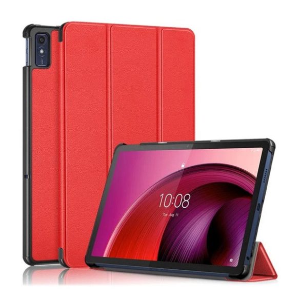 Tok álló, bőr hatású (aktív FLIP, oldalra nyíló, TRIFOLD, asztali tartó) PIROS Lenovo Tab M10 5G (TB-X607)