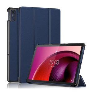 Tok álló, bőr hatású (aktív FLIP, oldalra nyíló, TRIFOLD, asztali tartó) SÖTÉTKÉK Lenovo Tab M10 5G (TB-X607)