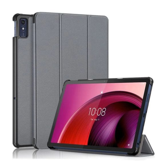 Tok álló, bőr hatású (aktív FLIP, oldalra nyíló, TRIFOLD, asztali tartó) SÖTÉTSZÜKRE Lenovo Tab M10 5G (TB-X607)