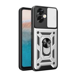   Defender műanyag telefonvédő (ütésállóság, szilikon belső, tartógyűrű, kameravédő) EZÜST Oppo A79 5G