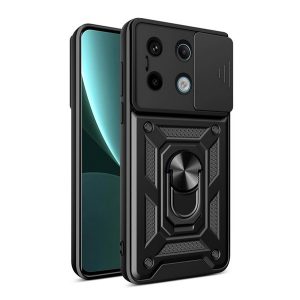 Defender műanyag telefonvédő (ütésállóság, szilikon belső, tartógyűrű, kameravédő) FEKETE Xiaomi Redmi Note 13 Pro 5G