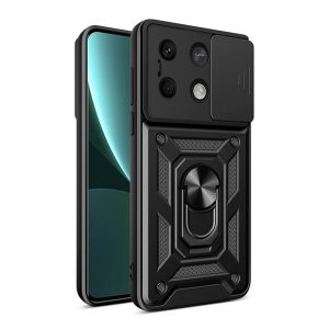 Defender műanyag telefonvédő (ütésállóság, szilikon belső, tartógyűrű, kameravédő) FEKETE Xiaomi Redmi Note 13 5G