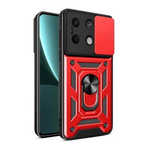 Defender műanyag telefonvédő (ütésállóság, szilikon belső, tartógyűrű, kameravédő) PIROS Xiaomi Redmi Note 13 5G