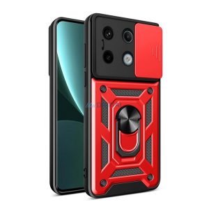 Defender műanyag telefonvédő (ütésállóság, szilikon belső, tartógyűrű, kameravédő) PIROS Xiaomi Redmi Note 13 Pro 5G