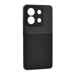   Műanyag telefonvédő (szilikon keret, ütésállóság, mágneses, bőr hatású hátlap, csíkos) FEKETE Xiaomi Redmi Note 13 5G
