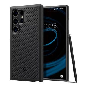 SPIGEN CORE ARMOR szilikon telefonvédő (ütésállóság, kameravédő, csíkos) FEKETE Samsung Galaxy S24 Ultra (SM-S928)