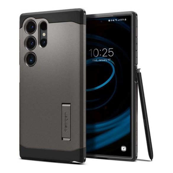 SPIGEN RUGGED ARMOR szilikon telefonvédő (ütésállóság, légpárnás sarok, karbon minta) SÖTÉTSZÜRKE Samsung Galaxy S24 Ultra (SM-S928)