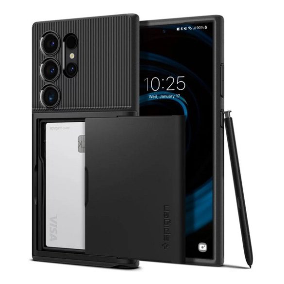 SPIGEN SLIM ARMOR CS szilikon telefonvédő (műanyag hátlap, kártyatartó, ütésállóság, légpárnás sarok) FEKETE Samsung Galaxy S24 Ultra (SM-S928)