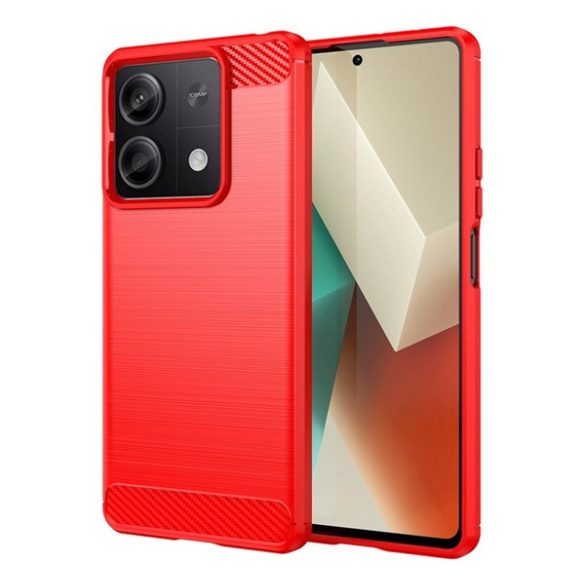 Szilikon telefonvédő (ütésállóság, légpárnás sarok, szálcsiszolt, karbon minta) PIROS Xiaomi Redmi Note 13 5G