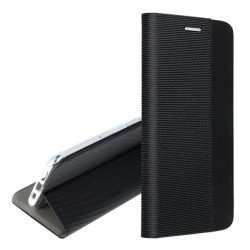   Tok álló, bőr hatású (FLIP, oldalra nyíló, asztali tartó, textil minta) FEKETE Xiaomi Redmi Note 13 4G