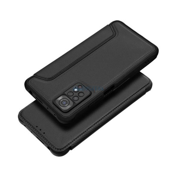 Tok álló, bőr hatású (FLIP, oldalra nyíló, ütésállóság, légpárnás sarok, kameravédő, karbon minta) FEKETE Xiaomi Redmi Note 13 5G