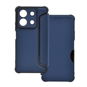 Tok álló, bőr hatású (FLIP, oldalra nyíló, ütésállóság, légpárnás sarok, kameravédő, karbon minta) SÖTÉTKÉK Xiaomi Redmi Note 13 5G