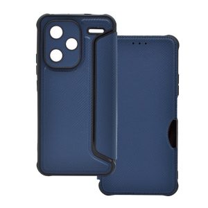 Tok álló, bőr hatású (FLIP, oldalra nyíló, ütésállóság, légpárnás sarok, kameravédő, karbon minta) SÖTÉTKÉK Xiaomi Redmi Note 13 Pro Plus 5G