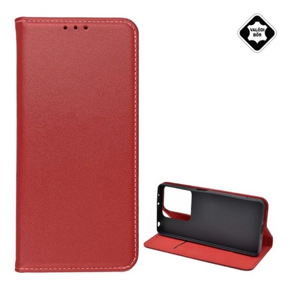 Tok álló, valódi bőr (FLIP, oldalra nyíló, asztali tartó) BURGUNDY Xiaomi Redmi Note 13 5G