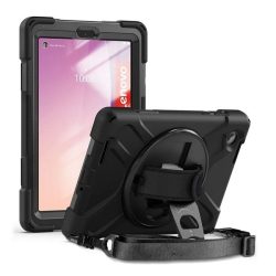   Defender műanyag telefonvédő (ütésállóság, kitámasztó, 360° + kézpánt, vállpánt) FEKETE Lenovo Tab M8 Gen4 (TB300F) WIFI, Tab M8 Gen4 (TB300X) LTE