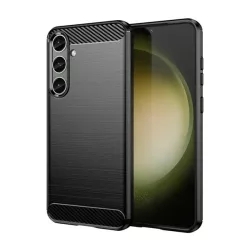   Szilikon telefonvédő (ütésállóság, légpárnás sarok, szálcsiszolt, karbon minta) FEKETE Samsung Galaxy A55 5G (SM-A556)