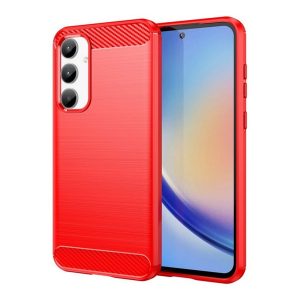 Szilikon telefonvédő (ütésállóság, légpárnás sarok, szálcsiszolt, karbon minta) PIROS Samsung Galaxy A35 5G (SM-A356)