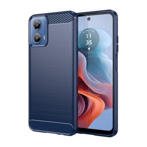 Szilikon telefonvédő (ütésállóság, légpárnás sarok, szálcsiszolt, karbon minta) SÖTÉTKÉK Motorola Moto G34 5G (XT-2363)