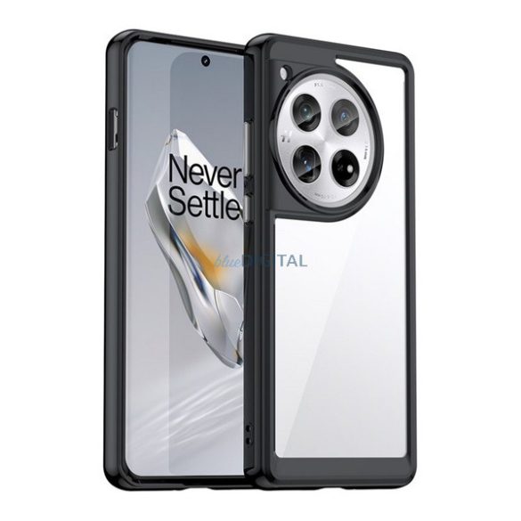 Műanyag telefonvédő (szilikon keret, ütésállóság, átlátszó hátlap) FEKETE OnePlus 12 5G