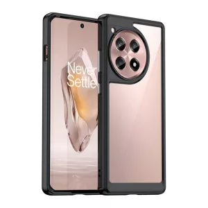 Műanyag telefonvédő (szilikon keret, ütésállóság, átlátszó hátlap) FEKETE OnePlus 12R 5g