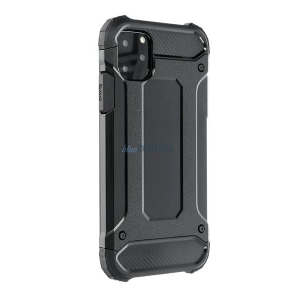 Defender műanyag telefonvédő (ütésállóság, légpárnás sarok, szilikon belső, fémhatás) FEKETE Samsung Galaxy A55 5G (SM-A556)