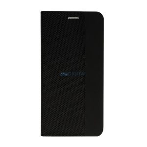 Tok álló, bőr hatású (FLIP, oldalra nyíló, asztali tartó, textil minta) FEKETE Samsung Galaxy A35 5G (SM-A356)