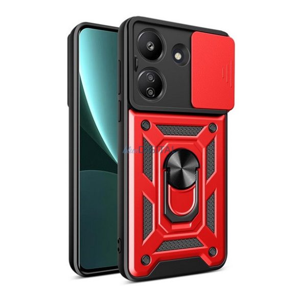 Defender műanyag telefonvédő (ütésállóság, szilikon belső, tartógyűrű, kameravédő) PIROS Xiaomi Redmi 13C