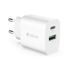   DEVIA SMART hálózati töltő USB+Type-C aljzat (20W, PD gyorstöltő) FEHÉR