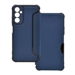   Tok álló, bőr hatású (FLIP, oldalra nyíló, ütésállóság, légpárnás sarok, kameravédő, karbon minta) SÖTÉTKÉK Samsung Galaxy A05s (SM-A057F)