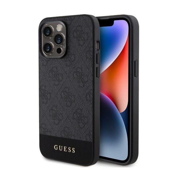 GUESS 4G STRIPE műanyag telefonvédő (textil hátlap, MagSafe) FEKETE Apple iPhone 15 Pro Max