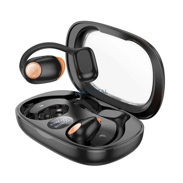 HOCO SPECTRUM bluetooth fülhallgató SZTEREO (v5.3, TWS, mikrofon, fülre akasztható + töltőtok) FEKETE